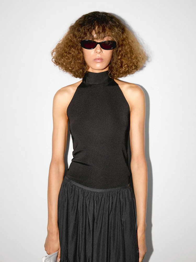 Halter top with tied neck detail