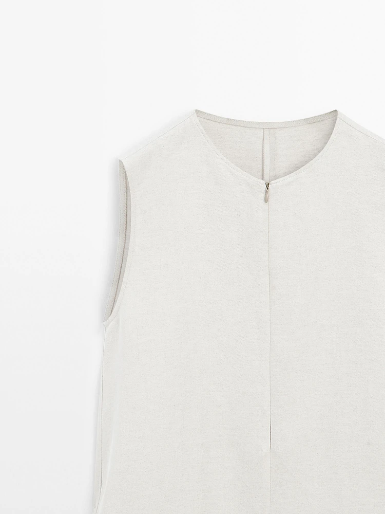 Linen blend short jumpsuit
