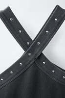WASHED-EFFECT STUDDED HALTER TOP