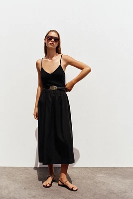 BELTED COMBINATION MIDI DRESS