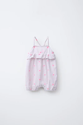STRIPED ROMPER WITH EMBROIDERED FLOWERS
