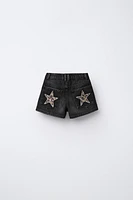 ANIMAL PRINT STAR PATCH DENIM SHORTS