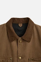 WASHED JACKET WITH CONTRASTING COLLAR