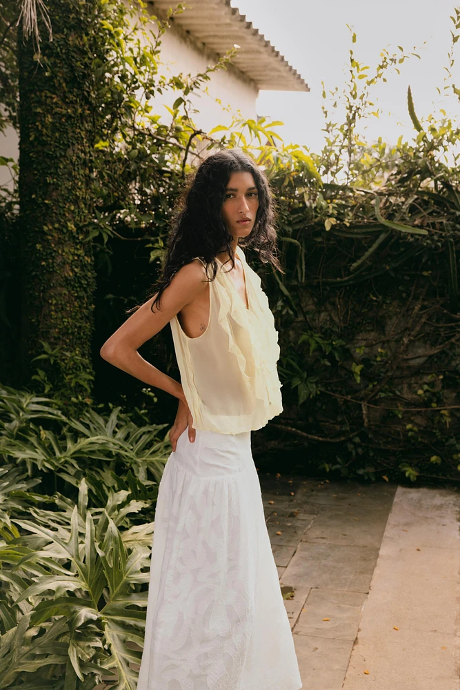 SEMI-SHEER RUFFLED TOP