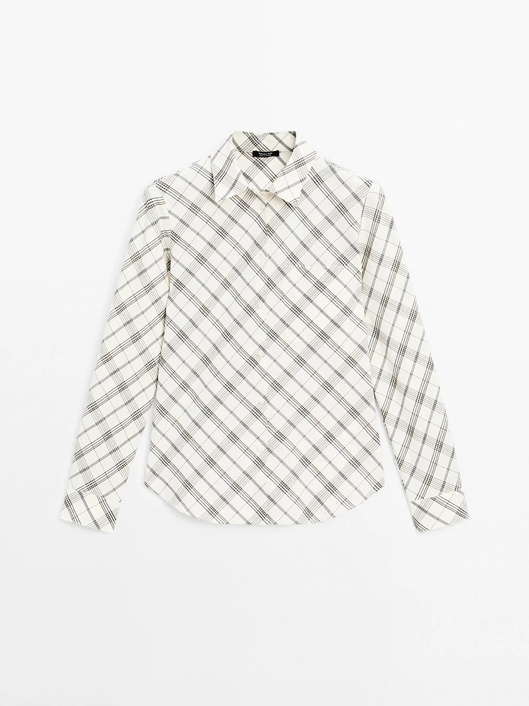 Cotton blend bias-cut check shirt