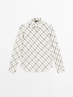 Cotton blend bias-cut check shirt
