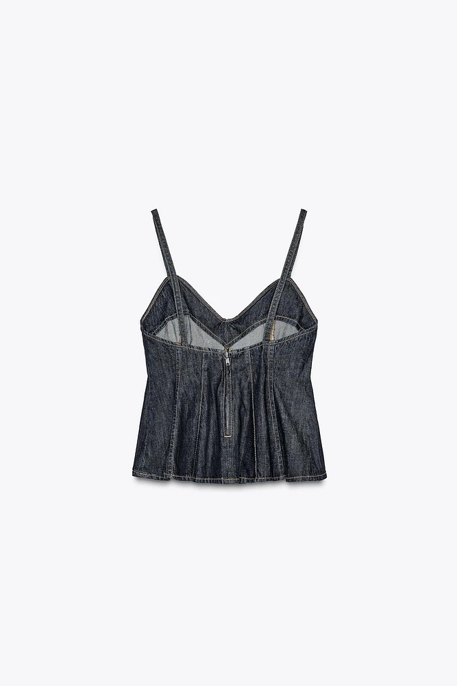 TOP EN JEAN À GODETS