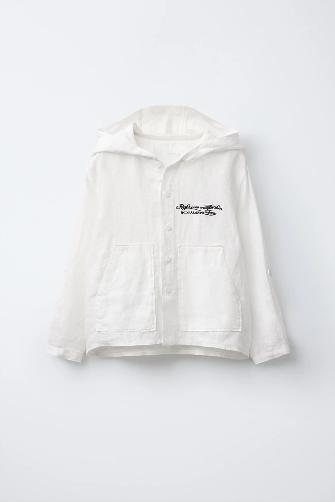 LINEN HOODED OVERSHIRT