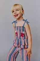 STRIPED TOP WITH EMBROIDERED FLOWERS