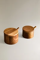 WOODEN SUGAR BOWL WITH SPOON