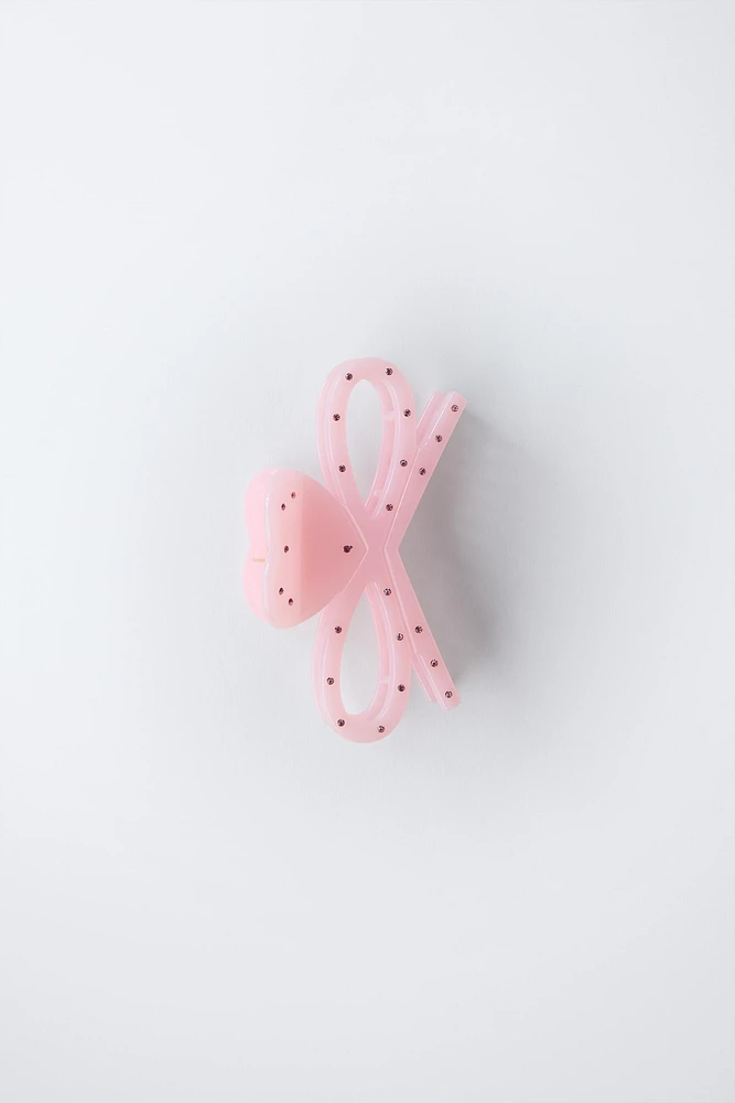 RHINESTONE BOW AND HEART HAIR CLIP