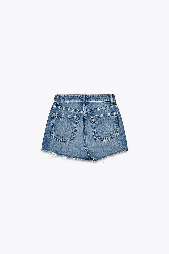 DENIM TRF RIPPED MINI SKIRT