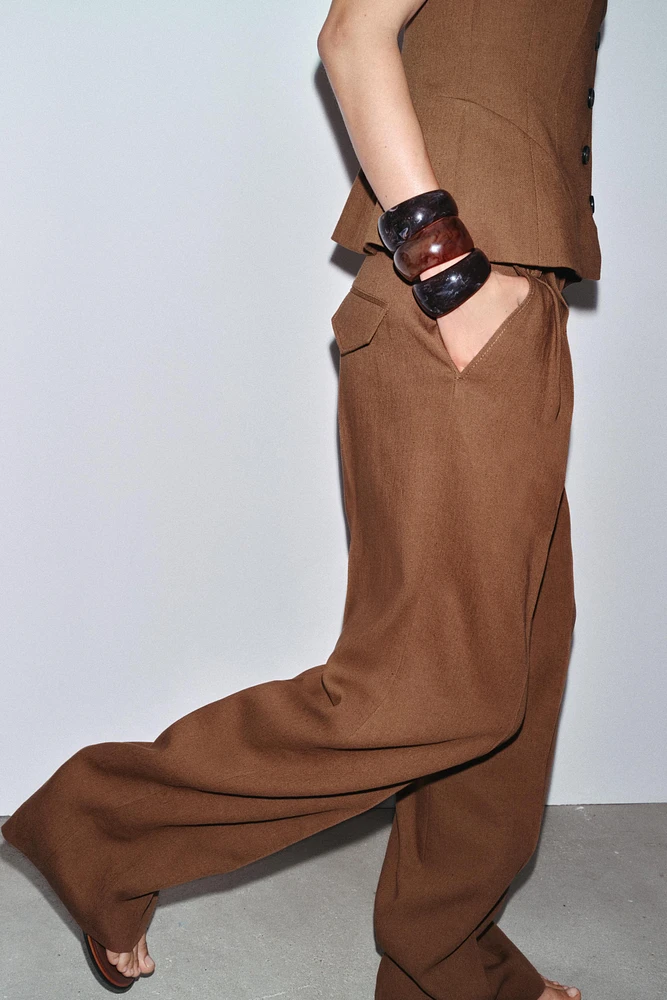 LINEN BLEND PLEATED PANTS ZW COLLECTION