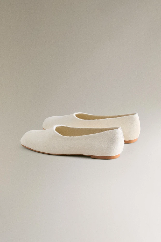 FAUX FUR LEATHER BALLET FLATS