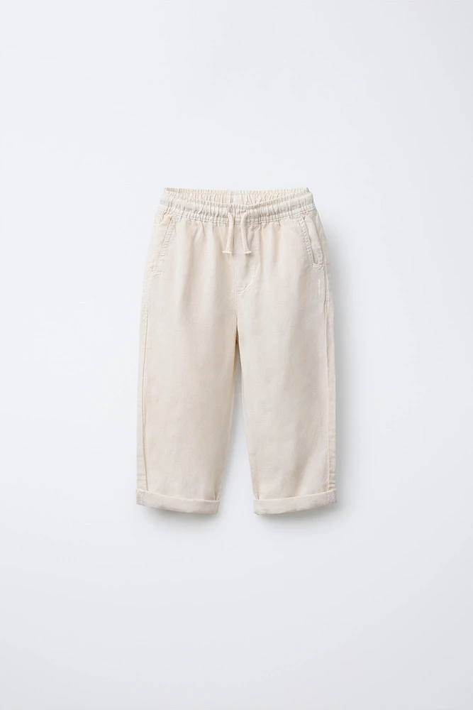 LINEN BLEND STRAIGHT PANTS