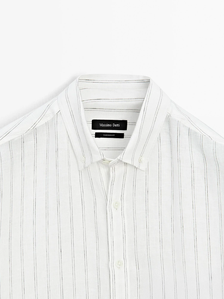 100% linen regular fit striped shirt