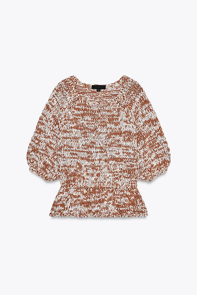COMBINATION KNIT PEPLUM TOP