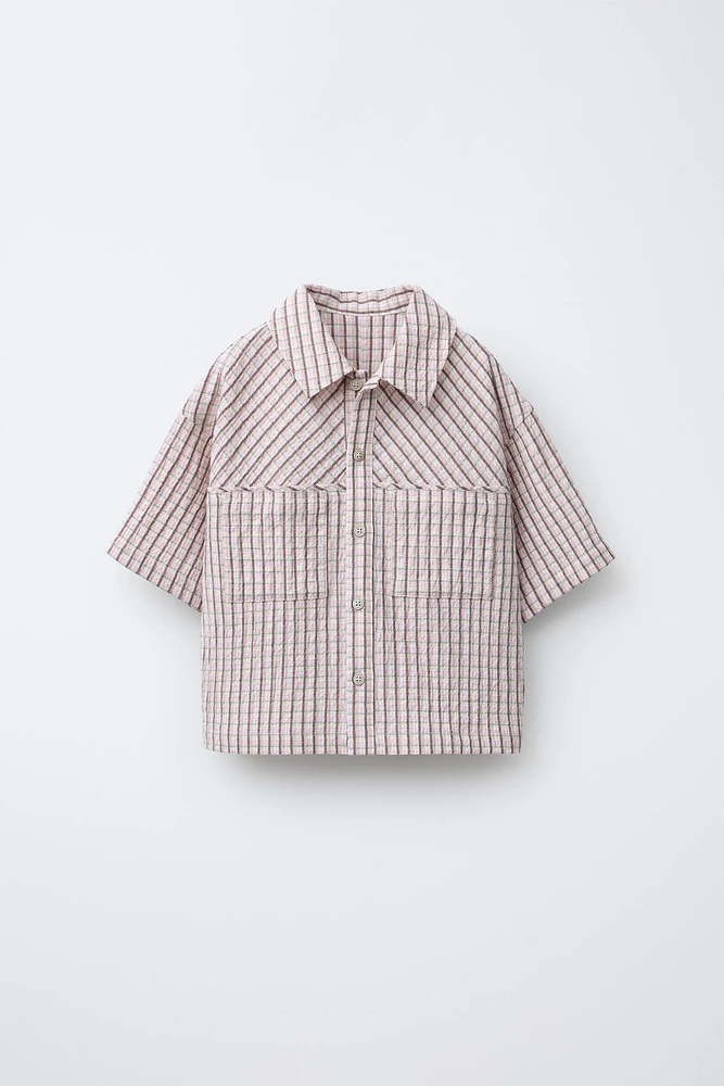 CHEMISE À TEXTURE ET IMPRIMÉ CARREAUX