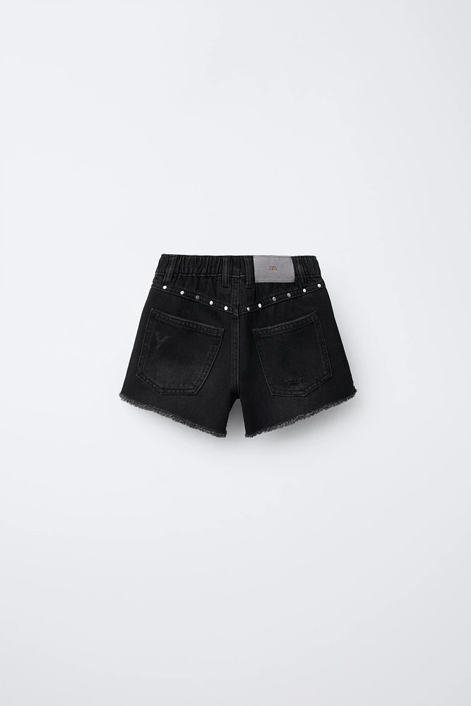 RIPPED DENIM SHORTS WITH STUDS