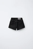 RIPPED DENIM SHORTS WITH STUDS