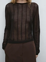 Cutwork wool blend sweater