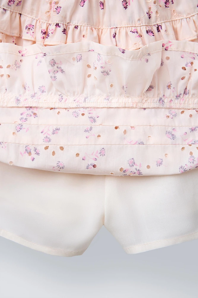 LACE INSERT FLORAL SKIRT