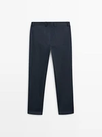 Slim fit cotton blend trousers.