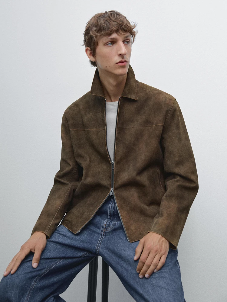 Blouson en cuir caprin finition daim