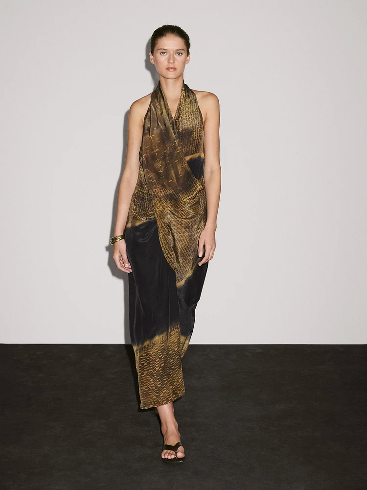 Robe midi imprimée à encolure américaine