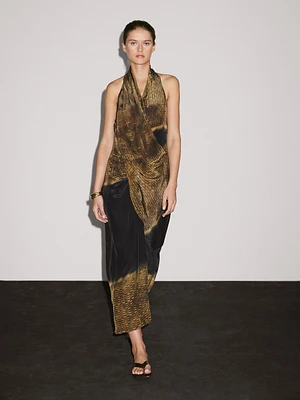 Robe midi imprimée à encolure américaine