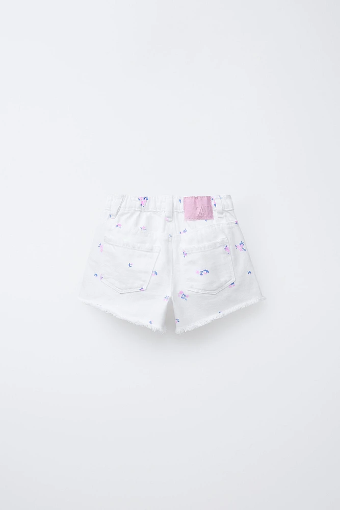 BERMUDA HIGH WAIST SERGÉ FLEURS