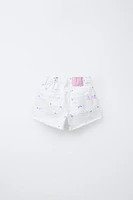 BERMUDA HIGH WAIST SERGÉ FLEURS