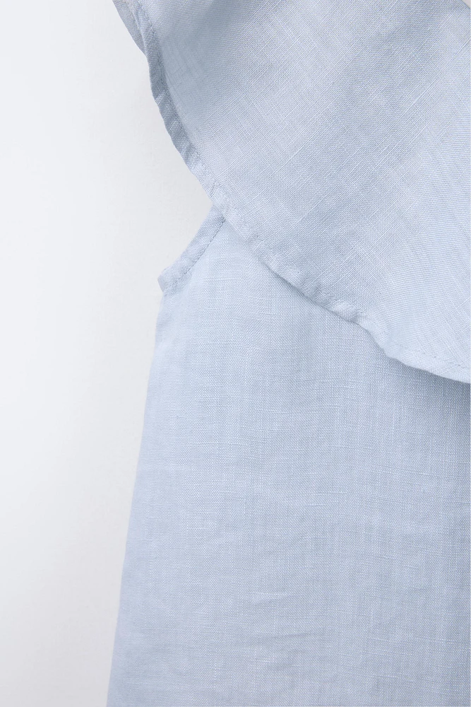 ASYMMETRIC RUFFLE 100% LINEN TOP