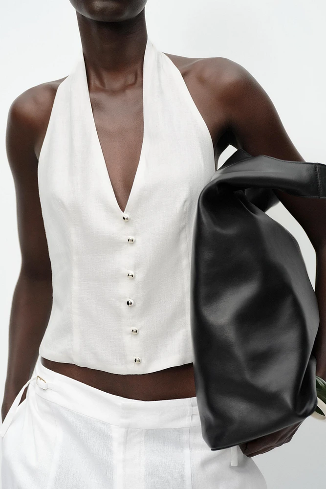 LINEN HALTER VEST TOP