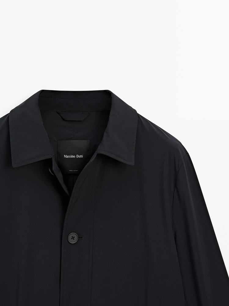Technical fabric trench coat