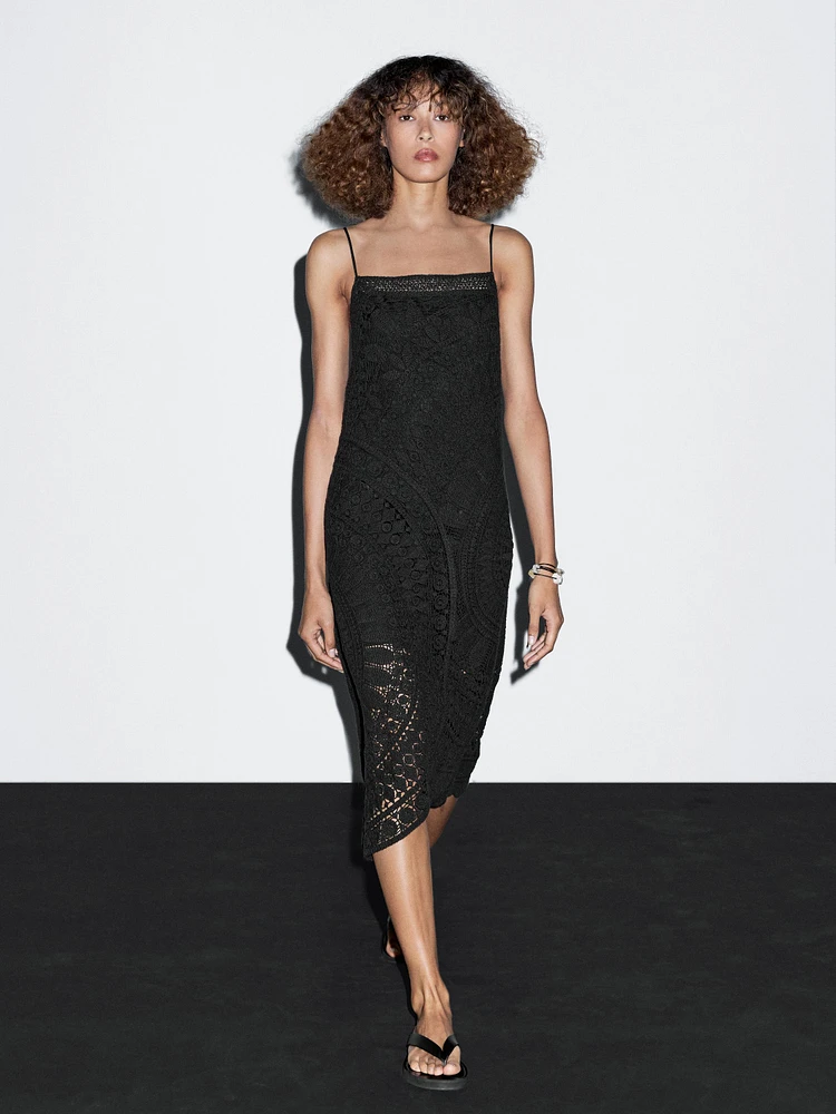 100% cotton crochet midi dress