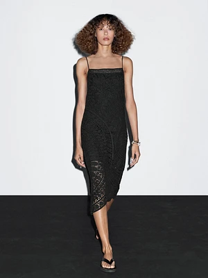 100% cotton crochet midi dress
