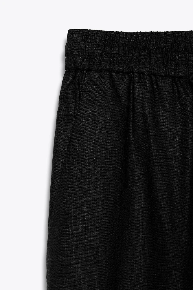 LINEN BLEND STRAIGHT PANTS
