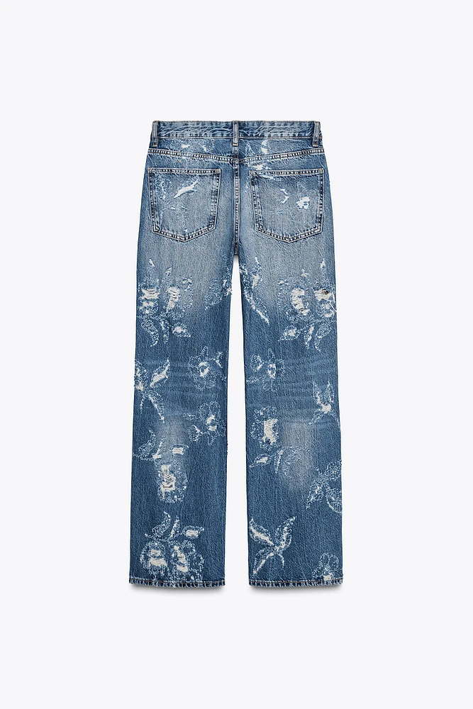 MID-RISE SLOUCHY RIPPED TRF JEANS