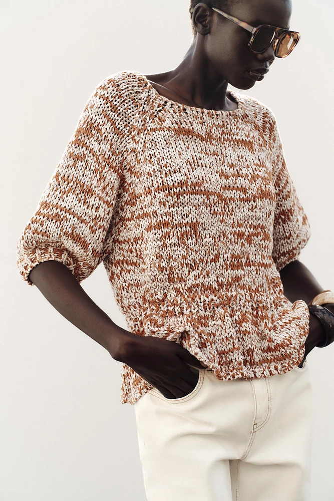 COMBINATION KNIT PEPLUM TOP