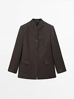 Linen blend high neck blazer