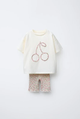 T-SHIRT AND RIBBED CYCLING LEGGINGS JOGGING SET