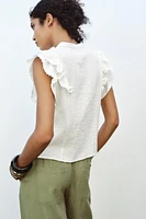 LACE INSERT RUFFLE BLOUSE