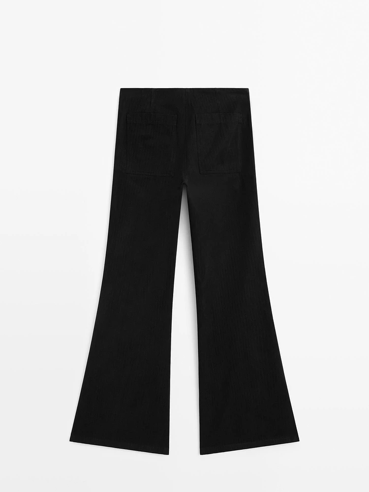 Wide-leg cotton trousers with striped detail