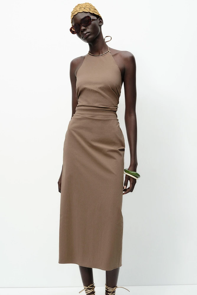 HALTER MIDI DRESS WITH TRIM