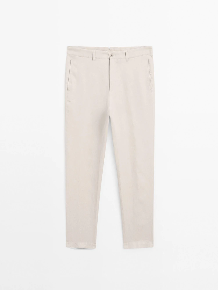 Pantalon tapered fit 100 % lin