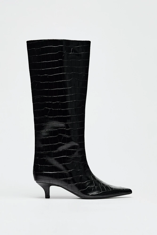 BOTTES À TALONS KITTEN ET EFFET CROCO