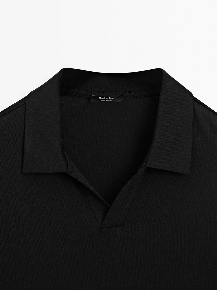 Cotton polo collar V-neck sweater