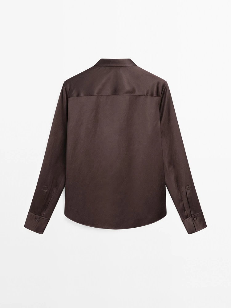 Flowing long sleeve satin shirt