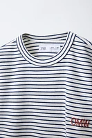 STRIPED EMBOSSED TEXT T-SHIRT